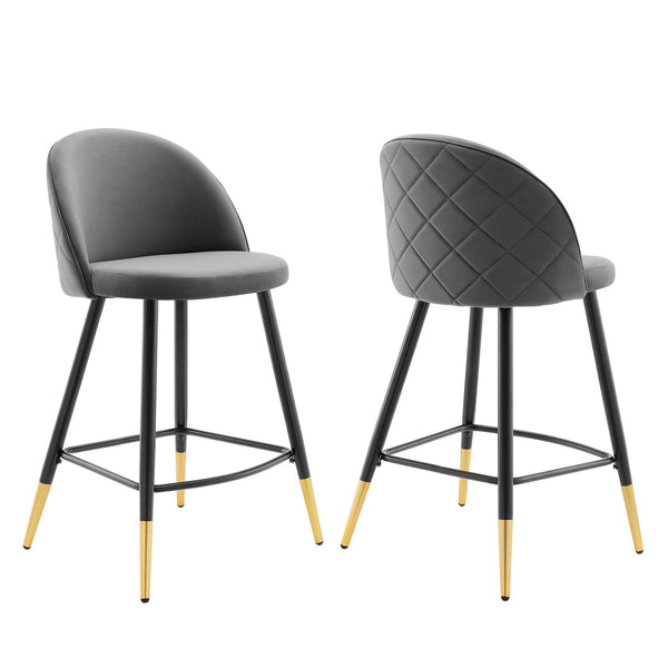 Cordial Performance Velvet Counter Stools - Set of 2 Gray EEI-4529-GRY