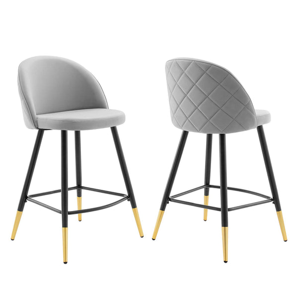 Cordial Performance Velvet Counter Stools - Set of 2 Light Gray EEI-4529-LGR