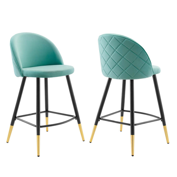 Cordial Performance Velvet Counter Stools - Set of 2 Mint EEI-4529-MIN