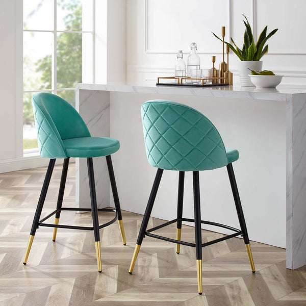 Cordial Performance Velvet Counter Stools - Set of 2 Mint EEI-4529-MIN