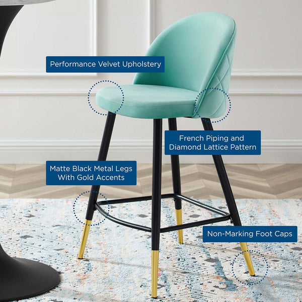 Cordial Performance Velvet Counter Stools - Set of 2 Mint EEI-4529-MIN