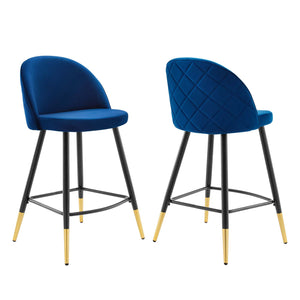 Cordial Performance Velvet Counter Stools - Set of 2 Navy EEI-4529-NAV