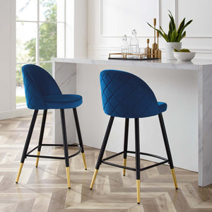 Cordial Performance Velvet Counter Stools - Set of 2 Navy EEI-4529-NAV