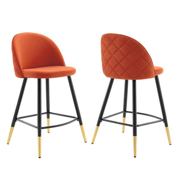 Cordial Performance Velvet Counter Stools - Set of 2 Orange EEI-4529-ORA