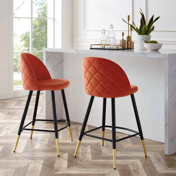 Cordial Performance Velvet Counter Stools - Set of 2 Orange EEI-4529-ORA