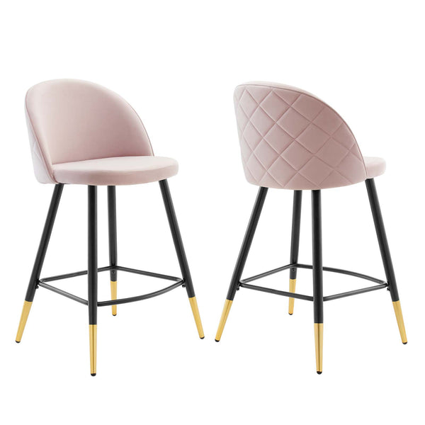 Cordial Performance Velvet Counter Stools - Set of 2 Pink EEI-4529-PNK