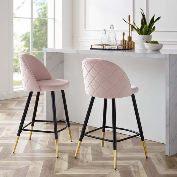 Cordial Performance Velvet Counter Stools - Set of 2 Pink EEI-4529-PNK