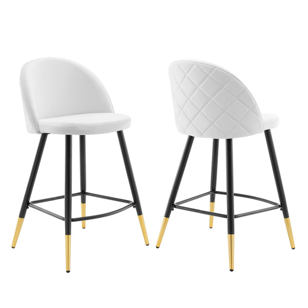 Cordial Performance Velvet Counter Stools - Set of 2 White EEI-4529-WHI