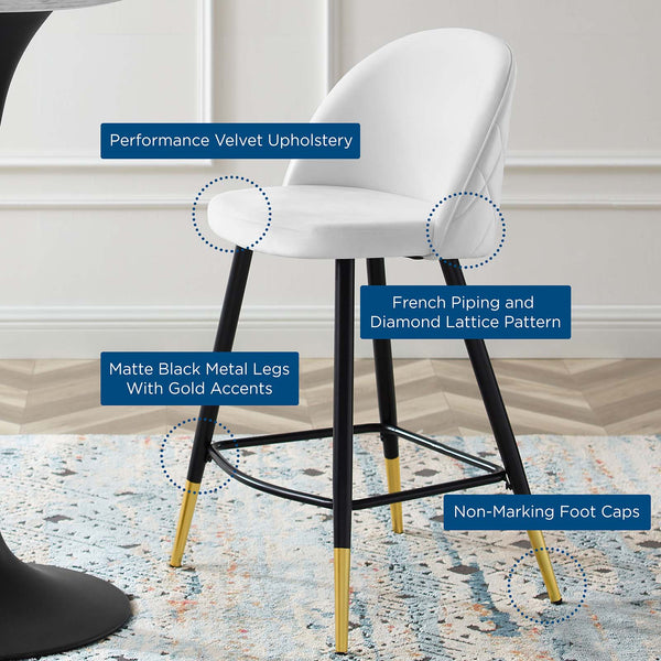 Cordial Performance Velvet Counter Stools - Set of 2 White EEI-4529-WHI