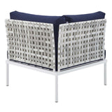 Harmony Sunbrella® Basket Weave Outdoor Patio Aluminum Corner Chair Taupe Navy EEI-4537-TAU-NAV