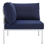 Harmony Sunbrella® Outdoor Patio Aluminum Corner Chair Gray Navy EEI-4540-GRY-NAV