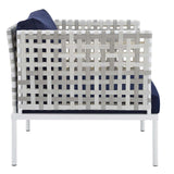 Harmony Sunbrella® Basket Weave Outdoor Patio Aluminum Armchair Taupe Navy EEI-4541-TAU-NAV
