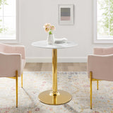 Verne 28" Artificial Marble Dining Table Gold White EEI-4548-GLD-WHI