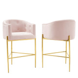 Savour Tufted Performance Velvet Bar Stool Set of 2 Pink EEI-4597-PNK