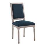 Court French Vintage Upholstered Fabric Dining Side Chair Natural Blue EEI-4661-NAT-BLU