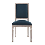 Court French Vintage Upholstered Fabric Dining Side Chair Natural Blue EEI-4661-NAT-BLU