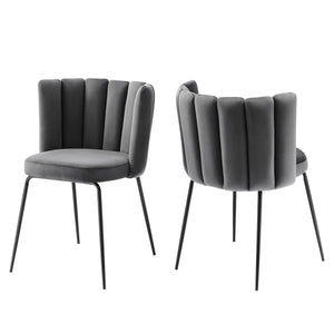 Virtue Performance Velvet Dining Chair Set of 2 Black Gray EEI-4675-BLK-GRY