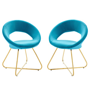 Nouvelle Performance Velvet Dining Chair Set of 2 Gold Blue EEI-4681-GLD-BLU