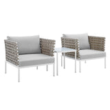 Harmony 3-Piece  Sunbrella® Basket Weave Outdoor Patio Aluminum Seating Set Tan Gray EEI-4685-TAN-GRY-SET