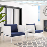 Harmony 3-Piece  Sunbrella® Outdoor Patio Aluminum Seating Set White Navy EEI-4686-WHI-NAV-SET