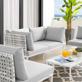 Harmony 4-Piece  Sunbrella® Basket Weave Outdoor Patio Aluminum Seating Set Taupe Gray EEI-4688-TAU-GRY-SET