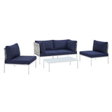 Harmony 4-Piece  Sunbrella® Basket Weave Outdoor Patio Aluminum Seating Set Taupe Navy EEI-4688-TAU-NAV-SET