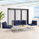 Harmony 4-Piece  Sunbrella® Basket Weave Outdoor Patio Aluminum Seating Set Tan Navy EEI-4689-TAN-NAV-SET