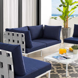 Harmony 4-Piece  Sunbrella® Outdoor Patio Aluminum Seating Set Gray Navy EEI-4691-GRY-NAV-SET