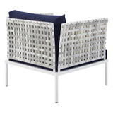 Harmony 5-Piece  Sunbrella® Basket Weave Outdoor Patio Aluminum Seating Set Taupe Navy EEI-4692-TAU-NAV-SET