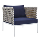Harmony 5-Piece  Sunbrella® Basket Weave Outdoor Patio Aluminum Seating Set Tan Navy EEI-4693-TAN-NAV-SET