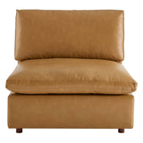 Commix Down Filled Overstuffed Vegan Leather Armless Chair Tan EEI-4694-TAN
