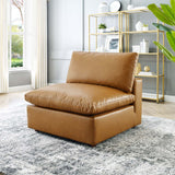 Commix Down Filled Overstuffed Vegan Leather Armless Chair Tan EEI-4694-TAN