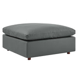 Commix Down Filled Overstuffed Vegan Leather Ottoman Gray EEI-4695-GRY