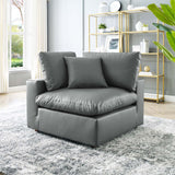 Commix Down Filled Overstuffed Vegan Leather Corner Chair Gray EEI-4696-GRY