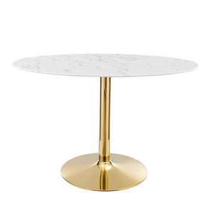 Verne 48" Oval Artificial Marble Dining Table Gold White EEI-4752-GLD-WHI