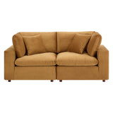 Commix Down Filled Overstuffed Performance Velvet Loveseat Cognac EEI-4816-COG