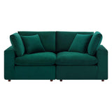 Commix Down Filled Overstuffed Performance Velvet Loveseat Green EEI-4816-GRN