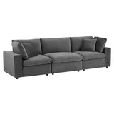 Commix Down Filled Overstuffed Performance Velvet 3-Seater Sofa Gray EEI-4817-GRY