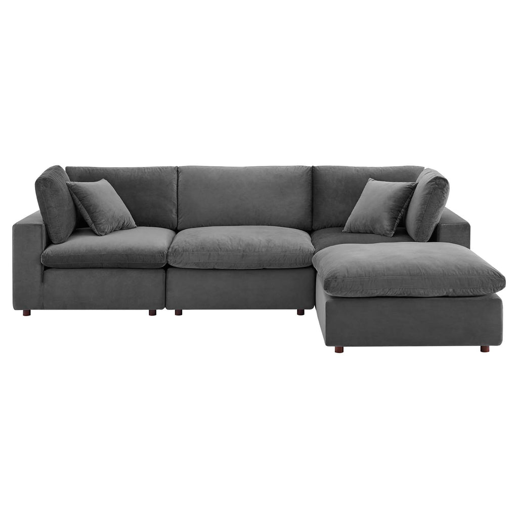 Commix Down Filled Overstuffed Performance Velvet 4-Piece Sectional Sofa Gray EEI-4818-GRY