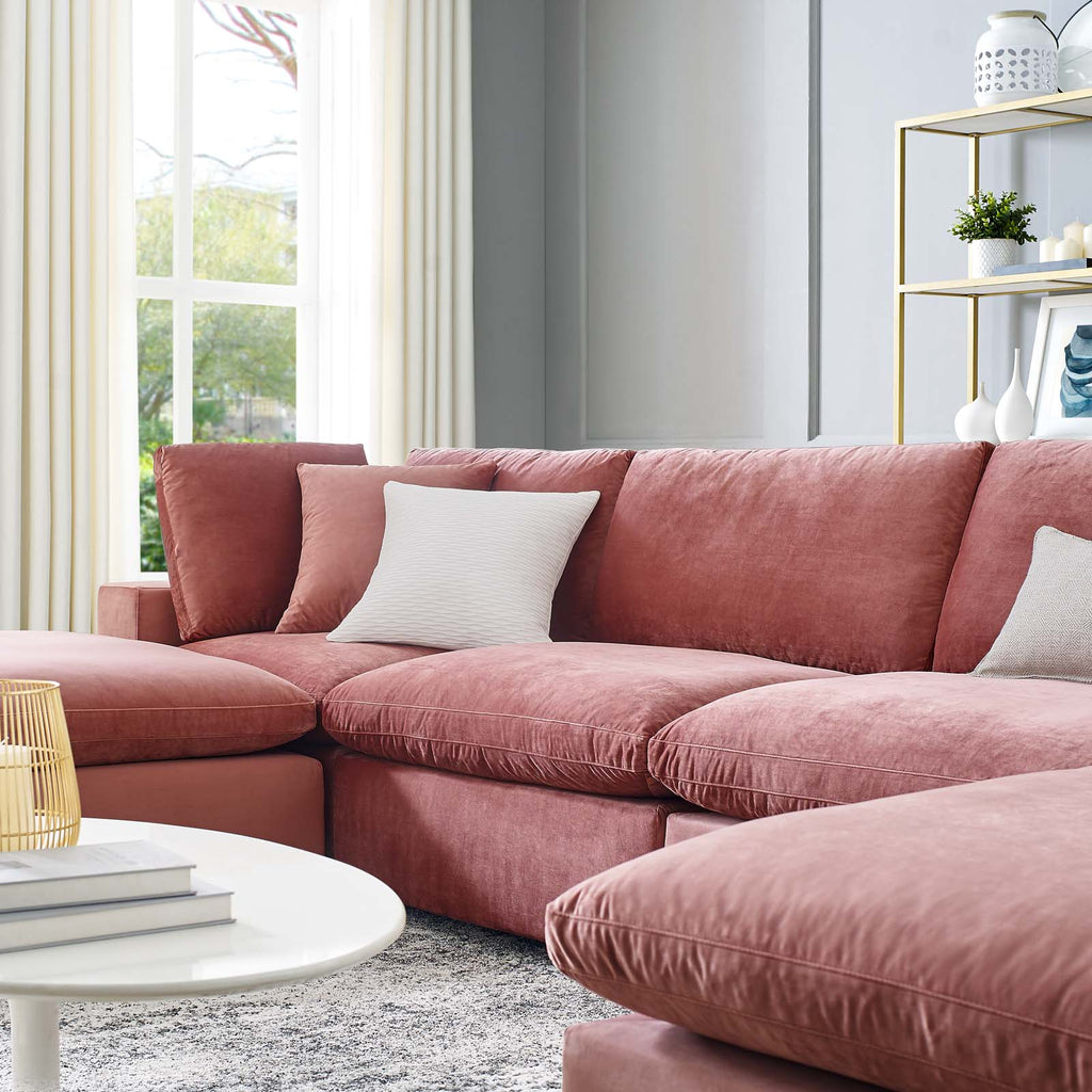 Commix Down Filled Overstuffed Performance Velvet 6-Piece Sectional Sofa Dusty Rose EEI-4821-DUS