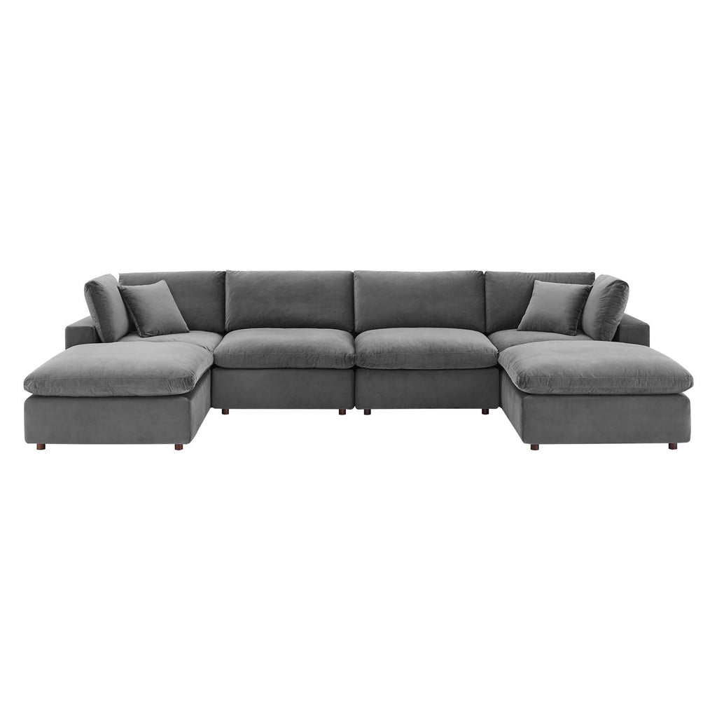 Commix Down Filled Overstuffed Performance Velvet 6-Piece Sectional Sofa Gray EEI-4821-GRY