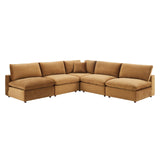 Commix Down Filled Overstuffed Performance Velvet 5-Piece Sectional Sofa Cognac EEI-4822-COG