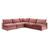 Commix Down Filled Overstuffed Performance Velvet 5-Piece Sectional Sofa Dusty Rose EEI-4822-DUS