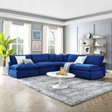 Commix Down Filled Overstuffed Performance Velvet 5-Piece Sectional Sofa Navy EEI-4822-NAV