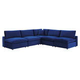 Commix Down Filled Overstuffed Performance Velvet 5-Piece Sectional Sofa Navy EEI-4822-NAV