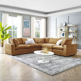 Commix Down Filled Overstuffed Performance Velvet 5-Piece Sectional Sofa Cognac EEI-4823-COG