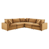 Commix Down Filled Overstuffed Performance Velvet 5-Piece Sectional Sofa Cognac EEI-4823-COG