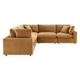 Commix Down Filled Overstuffed Performance Velvet 5-Piece Sectional Sofa Cognac EEI-4823-COG