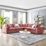 Commix Down Filled Overstuffed Performance Velvet 5-Piece Sectional Sofa Dusty Rose EEI-4823-DUS