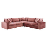 Commix Down Filled Overstuffed Performance Velvet 5-Piece Sectional Sofa Dusty Rose EEI-4823-DUS